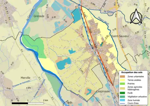 Carte en couleurs présentant l'occupation des sols.