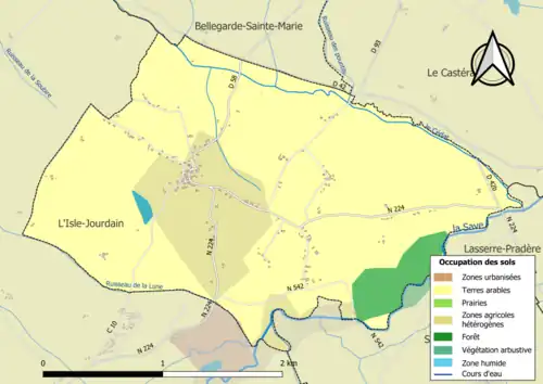 Carte en couleurs présentant l'occupation des sols.