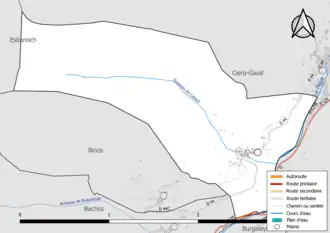 Carte en couleur présentant le réseau hydrographique de la commune