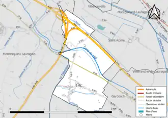 Carte en couleur présentant le réseau hydrographique de la commune