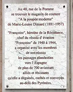 Plaque commémorative à Marie-Louise Dissard.