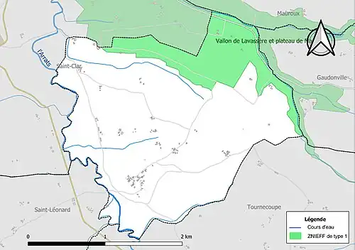 Carte de la ZNIEFF de type 1 sur la commune.