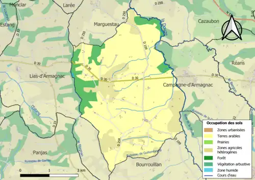 Carte en couleurs présentant l'occupation des sols.