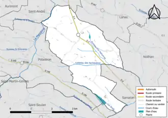 Carte en couleur présentant le réseau hydrographique de la commune