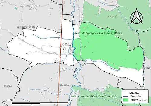Carte de la ZNIEFF de type 1 sur la commune.