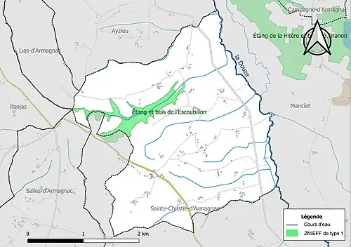 Carte de la ZNIEFF de type 1 sur la commune.