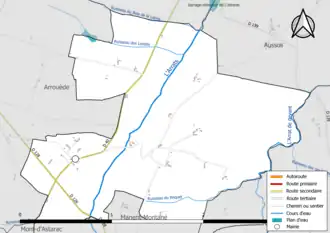 Carte en couleur présentant le réseau hydrographique de la commune