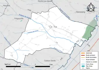 Carte en couleur présentant le réseau hydrographique de la commune