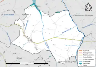 Carte en couleur présentant le réseau hydrographique de la commune