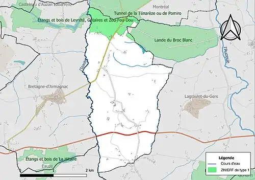 Carte des ZNIEFF de type 1 sur la commune.