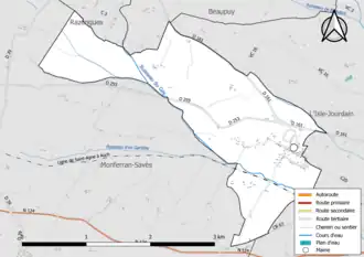 Carte en couleur présentant le réseau hydrographique de la commune