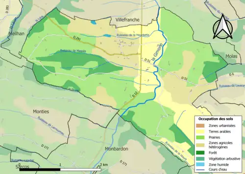 Carte en couleurs présentant l'occupation des sols.