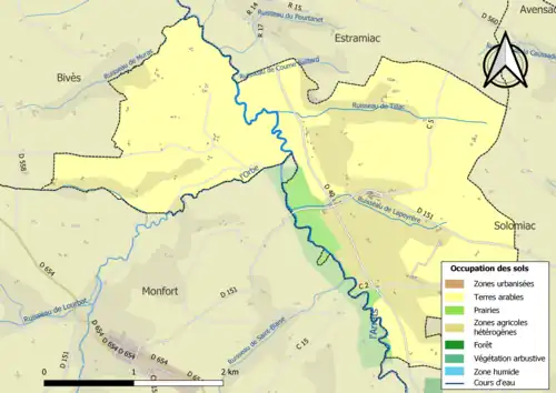 Carte en couleurs présentant l'occupation des sols.