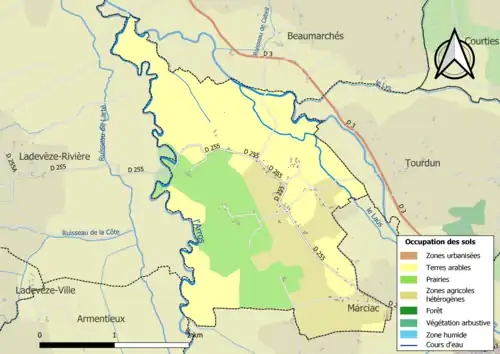 Carte en couleurs présentant l'occupation des sols.
