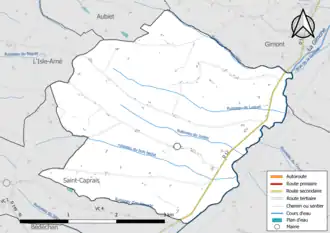 Carte en couleur présentant le réseau hydrographique de la commune