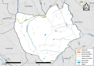 Carte en couleur présentant le réseau hydrographique de la commune