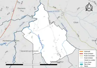 Carte en couleur présentant le réseau hydrographique de la commune