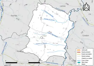 Carte en couleur présentant le réseau hydrographique de la commune