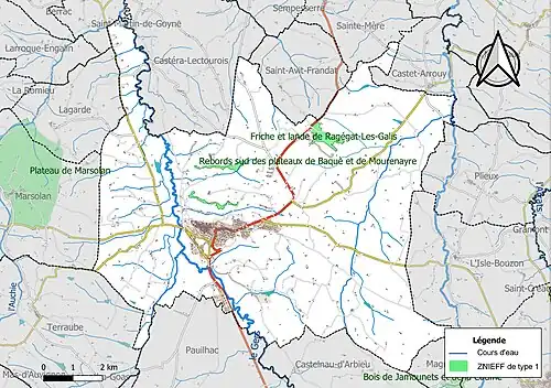 Carte des ZNIEFF de type 1 sur la commune.