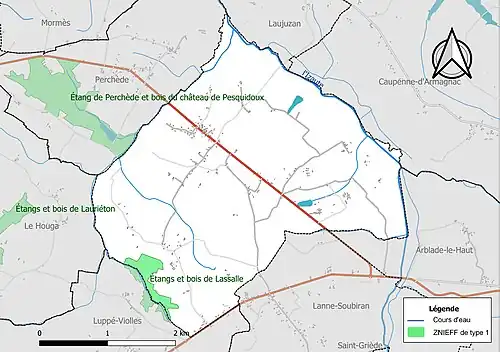 Carte des ZNIEFF de type 1 sur la commune.