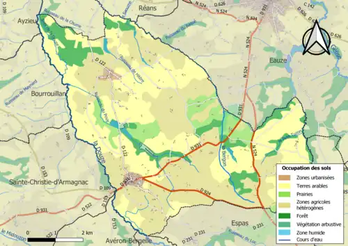 Carte en couleurs présentant l'occupation des sols.