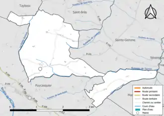 Carte en couleur présentant le réseau hydrographique de la commune