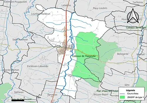 Carte de la ZNIEFF de type 1 sur la commune.