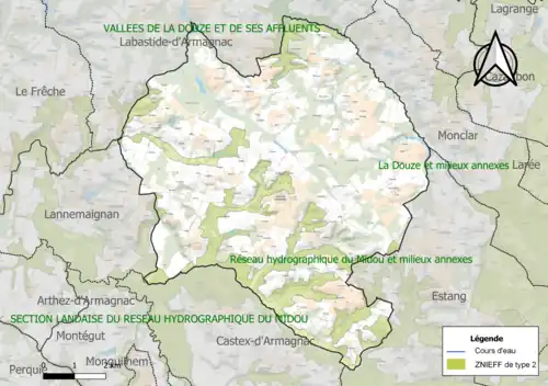 Carte des ZNIEFF de type 2 sur la commune.