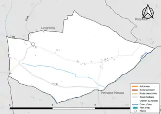 Carte en couleur présentant le réseau hydrographique de la commune