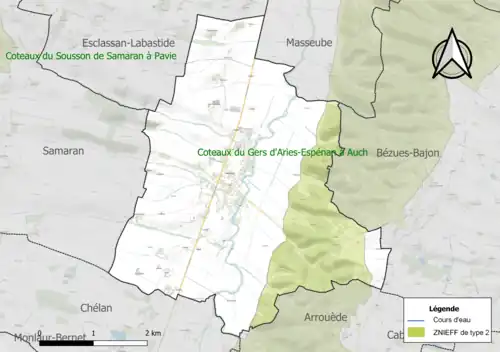 Carte de la ZNIEFF de type 2 sur la commune.