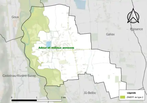 Carte de la ZNIEFF de type 2 sur la commune.
