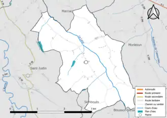 Carte en couleur présentant le réseau hydrographique de la commune
