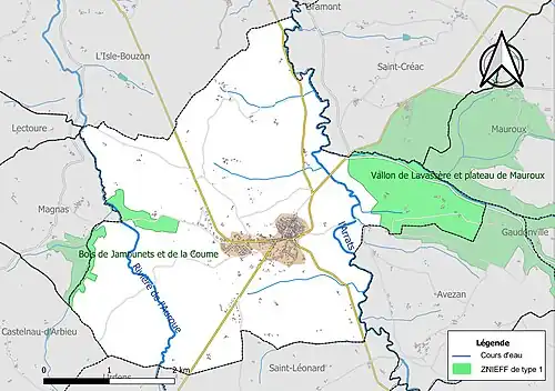 Carte des ZNIEFF de type 1 sur la commune.