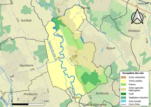 Carte en couleurs présentant l'occupation des sols.