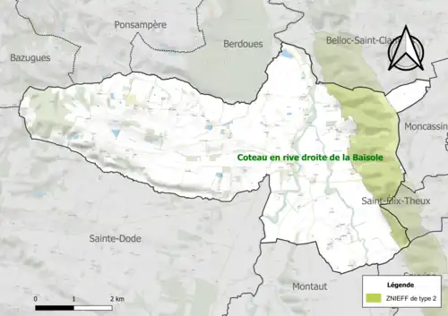 Carte de la ZNIEFF de type 2 sur la commune.