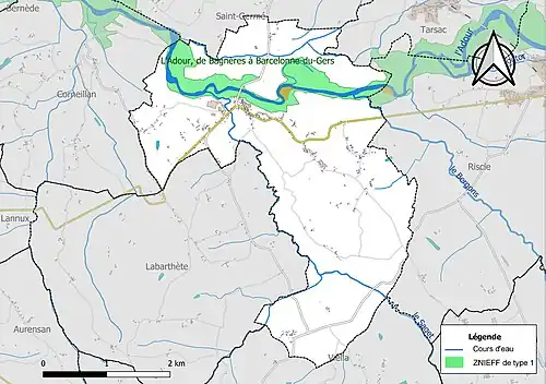 Carte de la ZNIEFF de type 1 sur la commune.