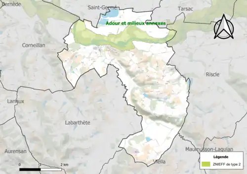Carte de la ZNIEFF de type 2 sur la commune.