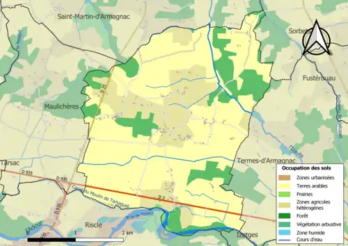 Carte en couleurs présentant l'occupation des sols.