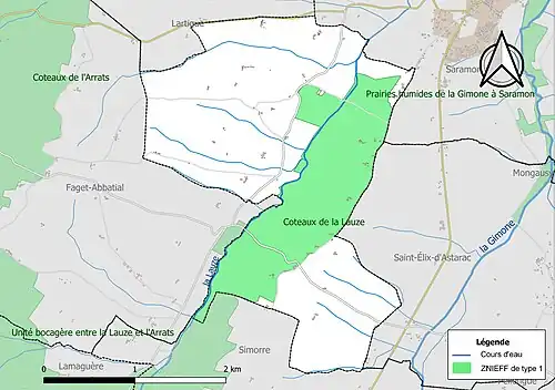 Carte de la ZNIEFF de type 1 sur la commune.
