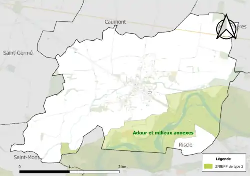 Carte de la ZNIEFF de type 2 sur la commune.