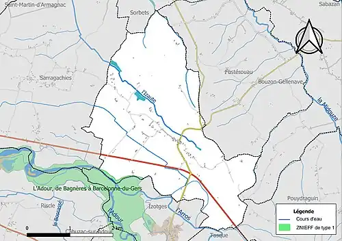 Carte de la ZNIEFF de type 1 sur la commune.