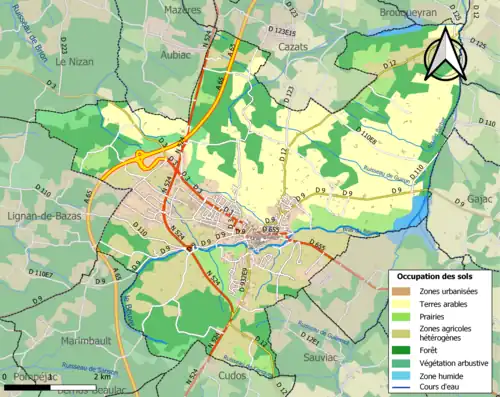 Carte en couleurs présentant l'occupation des sols.