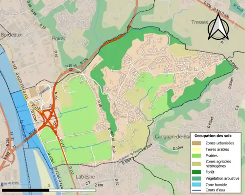 Carte en couleurs présentant l'occupation des sols.