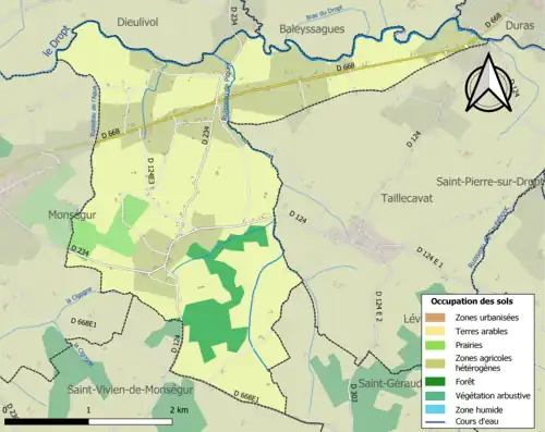 Carte en couleurs présentant l'occupation des sols.