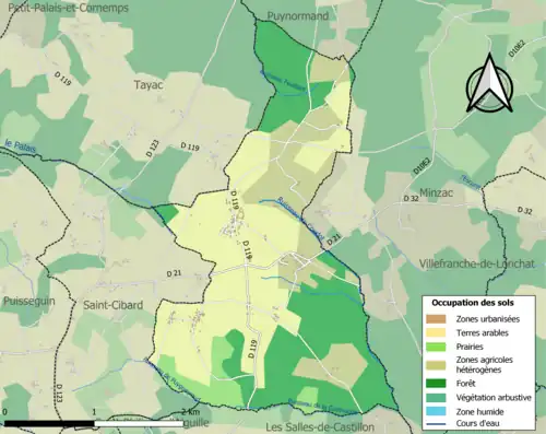 Carte en couleurs présentant l'occupation des sols.