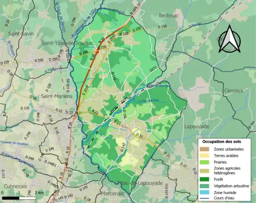 Carte en couleurs présentant l'occupation des sols.