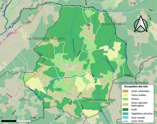 Carte en couleurs présentant l'occupation des sols.
