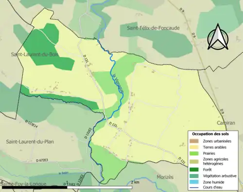 Carte en couleurs présentant l'occupation des sols.