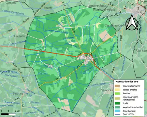 Carte en couleurs présentant l'occupation des sols.
