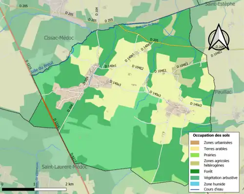 Carte en couleurs présentant l'occupation des sols.